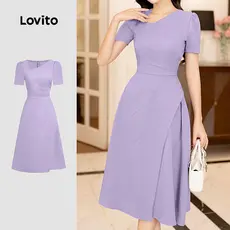 Lovito Vestido Feminino Elegante com Linha Estruturada Zíper Assimétrico Primavera/verão Roxo L172ED1610