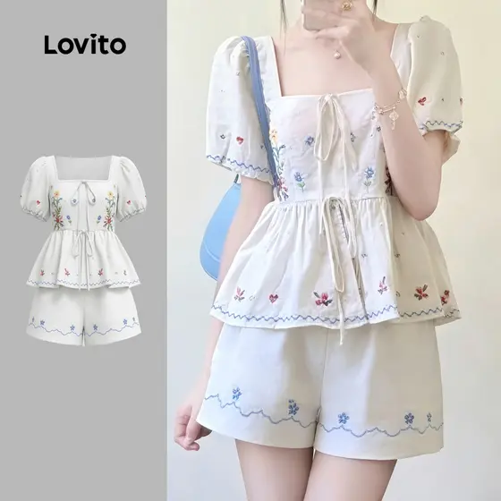 Lovito Atasan atau Bawahan Elegan Musim Bunga/panas Atasan Khaki untuk Wanita LK4ED1647