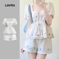 Lovito Atasan atau Bawahan Elegan Musim Bunga/panas Atasan Khaki untuk Wanita LK4ED1647