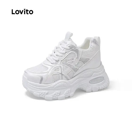 Lovito Tênis Branco Casual para mulheres LFA109027