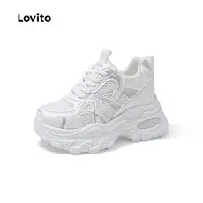 Lovito Tênis Branco Casual para mulheres LFA109027