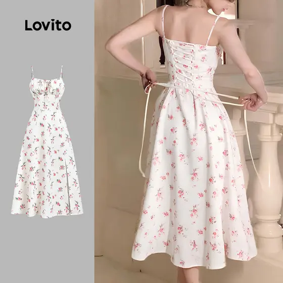 Lovito Vestido Elegante com Amarração Nas Costas - Vestido Feminino para Primavera/Verão LBL33050