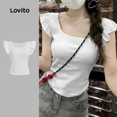 Lovito Camiseta Fofa para O Lazer e para O Dia a Dia Camiseta Branca de Primavera/verão para Mulheres LK5AD188