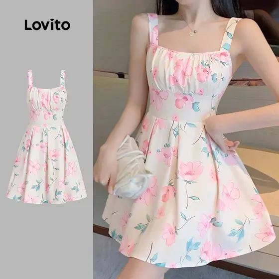 Lovito Vestido Casual com Padrão Plissado Vestido de Primavera/verão para Mulheres LK5ED272