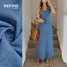 (Refine by Lovito) Conjunto Elegante Duas Peças Jeans Botões Frontais Calça Azul Primavera/verão Para Mulheres LR23L087