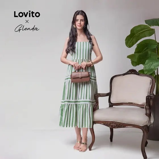 Lovito x Glenda Vestido Elegante Vestido Listrado Para Mulheres LBL18206