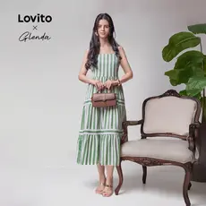 Lovito x Glenda Vestido Elegante Vestido Listrado Para Mulheres LBL18206