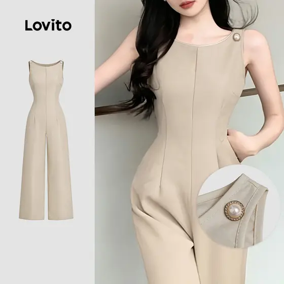Lovito Macacão Elegante para O Trabalho Clássico e Versátil Botão Preto para Mulheres primavera/verão L184ED843