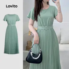 Lovito Vestido Verde de Verão/primavera com Pregas Casual para mulheres LK5LD221