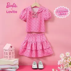 [Mid Year Sale]Barbie™ X Lovito Kids Conjuntos Saia Fofa Estilo Chinês Novo Rosa Primavera/verão para Meninas LB1AD007