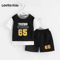 Lovito Kids Conjuntos de Shorts Casuais com Bolso para Primavera/verão Shorts Pretos para Meninos LNL136038