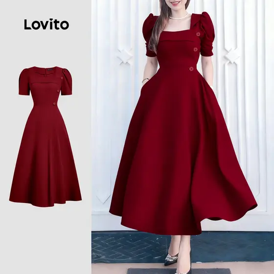 Lovito Vestido Elegante Assimétrico Confortável e Estiloso Primavera/verão Vestido Claret Para Mulheres L158ED1134