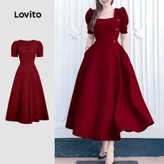 Lovito Vestido Elegante Assimétrico Confortável e Estiloso Primavera/verão Vestido Claret Para Mulheres L158ED1134