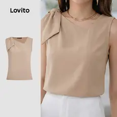 Lovito Casual Top Bow Top Assimétrico Primavera/verão Feminino cáqui LK4ED609