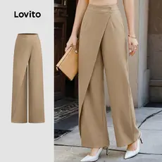 Lovito Calças Elegantes Assimétricas De Primavera/verão para Deslocamento Na Cor Damasco Para Mulheres L171AD071