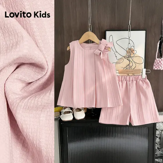 Lovito Kids Conjunto Casual de Shorts com Laço e Pregas Rosa Primavera/verão para menina L186LD273