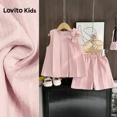 Lovito Kids Conjunto Casual de Shorts com Laço e Pregas Rosa Primavera/verão para menina L186LD273