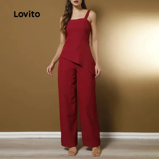 Lovito Conjunto Elegante De Tops Ou Calças Assimétricas Vermelhas Para Festa Na Primavera/verão LK2LD307