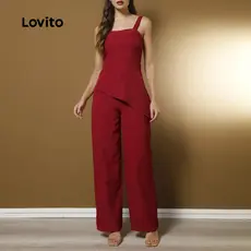 Lovito Conjunto Elegante De Tops Ou Calças Assimétricas Vermelhas Para Festa Na Primavera/verão LK2LD307