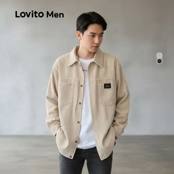 Lovito Jaqueta Masculina Casual Clássica E Versátil Com Bolsos Na Cor Cáqui Ideal Para O Outono/inverno LNE122169