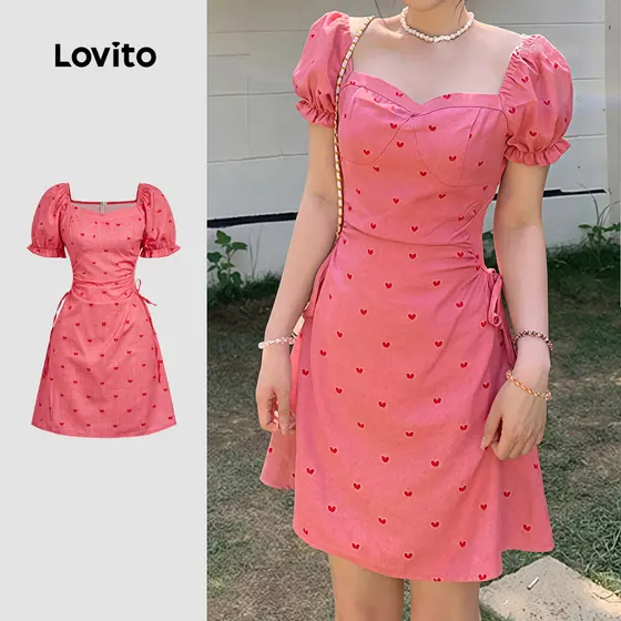 Lovito Casual Padrão de Vestido Textura em Pó de Melancia Primavera/verão Vestido Feminino L184ED071