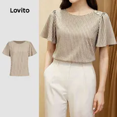 Lovito Blusa Casual Marrom Assimétrica Com Botões Para Deslocamento Na Primavera/verão para Mulheres L171AD034