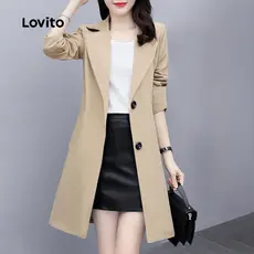 Lovito Casaco Elegante Botão Cáqui Outono/inverno para Mulheres LNL141453
