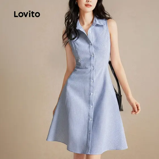 Lovito Vestido sofisticado com botões frontais para uso diário azul claro L158ED974