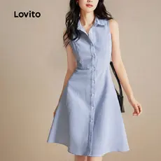 Lovito Vestido sofisticado com botões frontais para uso diário azul claro L158ED974