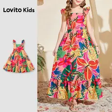 Lovito Kids Vestido Boho com Babados Vestido Smocked para Primavera/verão para Meninas L174LD136