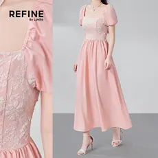 (Refine by Lovito) Vestido Casual de e Costura Textura Primavera/verão Rosa para Mulheres. LR29A081