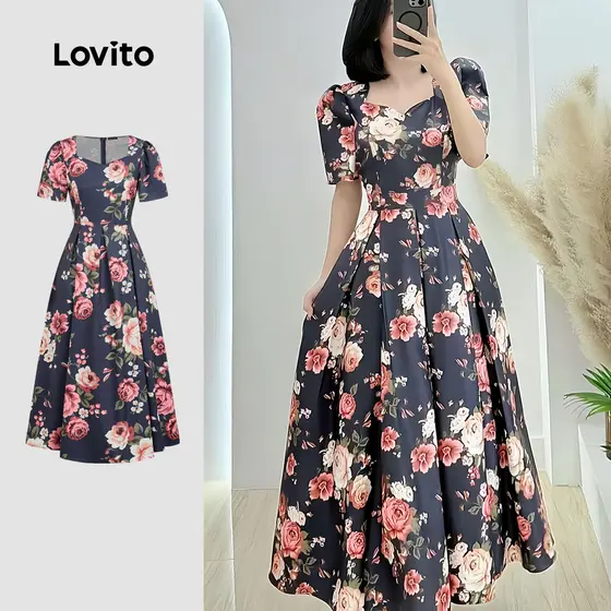 Lovito Dress Boho Primavera/verão Vestido para Mulheres LK2ED008