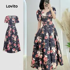 Lovito Dress Boho Primavera/verão Vestido para Mulheres LK2ED008