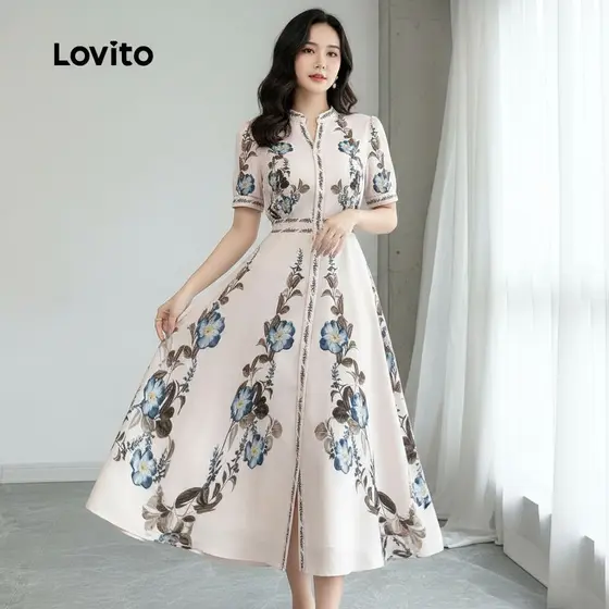 Lovito Vestido Boho Zíper Feminino Primavera/Verão L167LD072