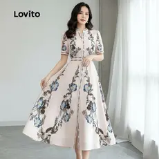 Lovito Vestido Boho Zíper Feminino Primavera/Verão L167LD072