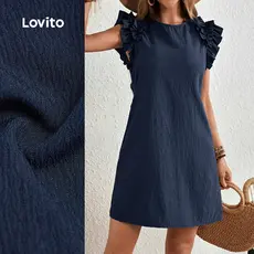 Lovito Vestido Elegante com Barra e Versátil Azul Escuro Primavera/verão para Mulheres L34LD058