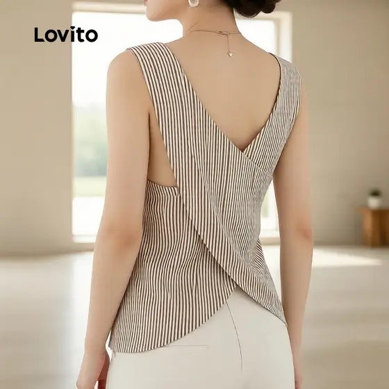 Lovito Top Feminino Casual Sem Mangas para Primavera/Verão Marrom L157ED433