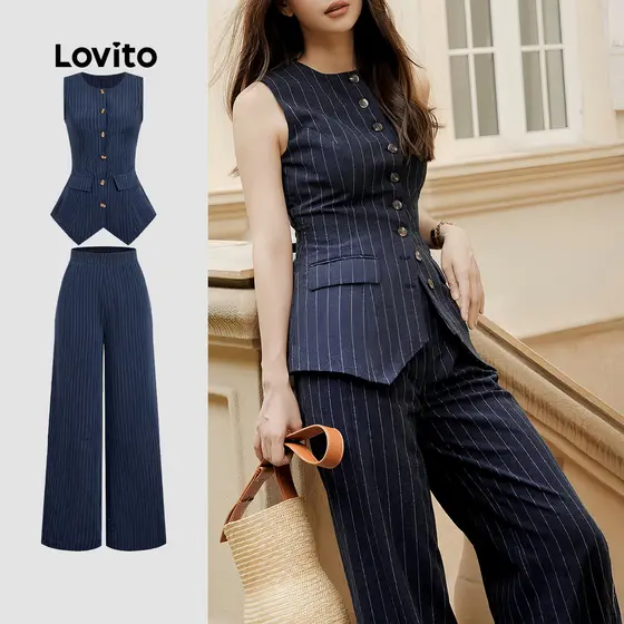 Lovito Tops ou Bottoms Elegantes Padrão Botão Frontal Tops ou Bottoms de Primavera/verão para Mulheres L178LD1568