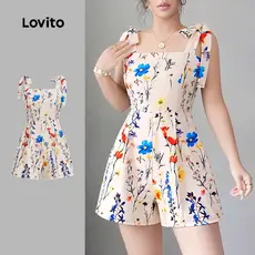 Lovito Macacão Casual Com Estampa Floral E Laço Primavera/verão Para Mulheres L172ED1123