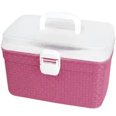 Frasqueira Rattan 9,4 Litros Rosa Organizadora Multiuso com Tampa Porta Objetos Maquiagens Nitron