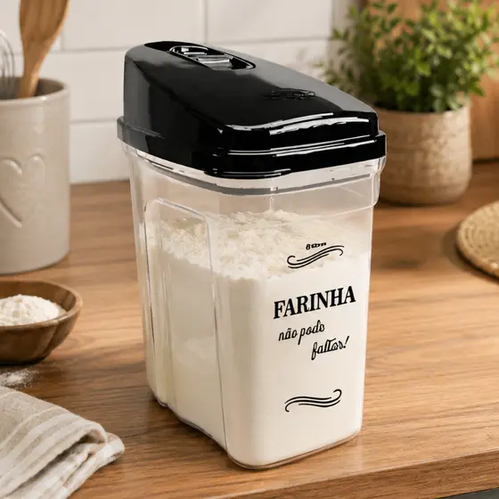 Farinheira com Tampa 836ml Nitron Porta Farinha Pote Dosador Transparente