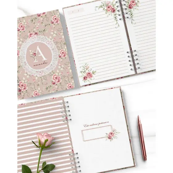 CADERNO FLORAL A5 PERSONALIZADO - MANDE NOME NO CHAT APÓS A COMPRA