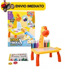 Mesa Mágica de Desenho Projetor de Girafa Com Canetinhas Acompanha Papel Apagável e Flanela