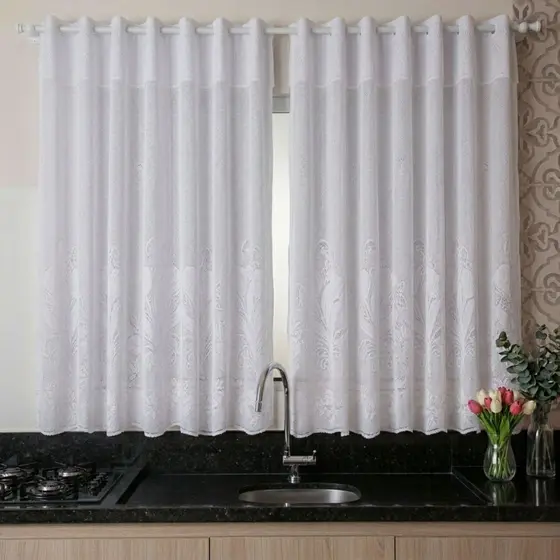 Cortina Cozinha 2,50mx1,25m + 20cm Bandô com Renda Tulipinhas
