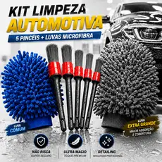 Combo Limpeza Automotiva Pincéis limpeza Automotiva Cinco Tamanhos  + Luva de Lavagem Microfibra