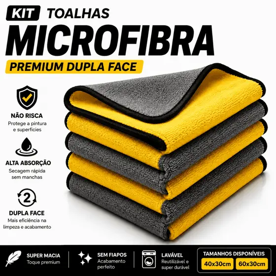 Flanelas Pano Toalha Microfibra Automotiva Premium 1 ,2 e 3 Unidades 40x30 e 60x30 Cm Para Lavagem de Carro