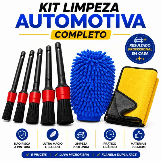 Kit Limpeza Automotiva Completo Pinceis Detalhamento Luva Microfibra Flanela Microfibra