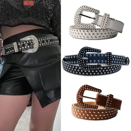 Cinto Feminino Plus Size Tachinha Ilhós Moda Rock Rebite