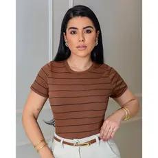 Blusinha Malha Ribana Cropeed com Manga
