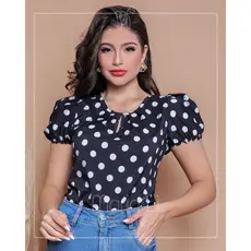 Blusa em Poá Musseline Feminina Manga Princesa Elegante